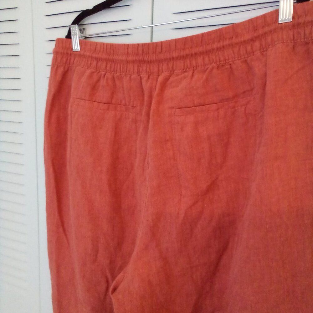 ATHLETA SIZE 20 RETREAT 100% LINEN WIDE LEG PULL-ON PANTS TIE WAIST ZIP POCKETS - Picture 5 of 13
